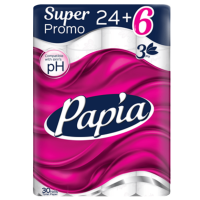 Тоалетна хартия Papia бяла, 24+6 броя