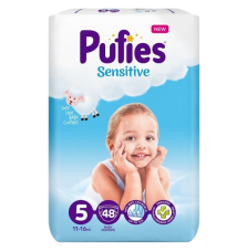 ПУФИС Сенситив Макси Пак Бебешки пелени за еднократна употреба Junior размер 5, 11-16кг., 48 бр