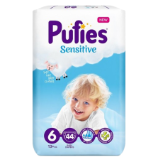 ПУФИС Сенситив Макси Пак Бебешки пелени за еднократна употреба Extra large размер 6, 13+кг., 44бр