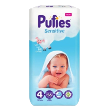 ПУФИС Сенситив Макси Пак Бебешки пелени за еднократна употреба Maxi размер 4, 9-14кг., 56 бр