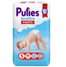 ПУФИС Сенситив Пантс Бебешки гащички за еднократна употреба Junior размер 5, 12-18кг., 42 бр