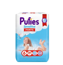 ПУФИС Сенситив Пантс Бебешки гащички за еднократна употреба Extra large размер 6, 16+кг., 38 бр